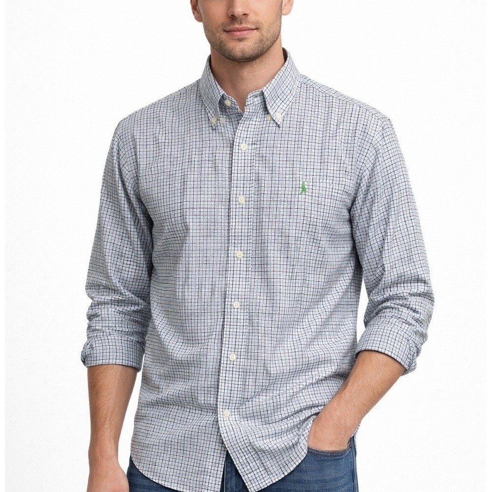 Ralph Lauren Button Down Shirt Mens‎ M Blue Check Good Classic Fit Long Sleeve